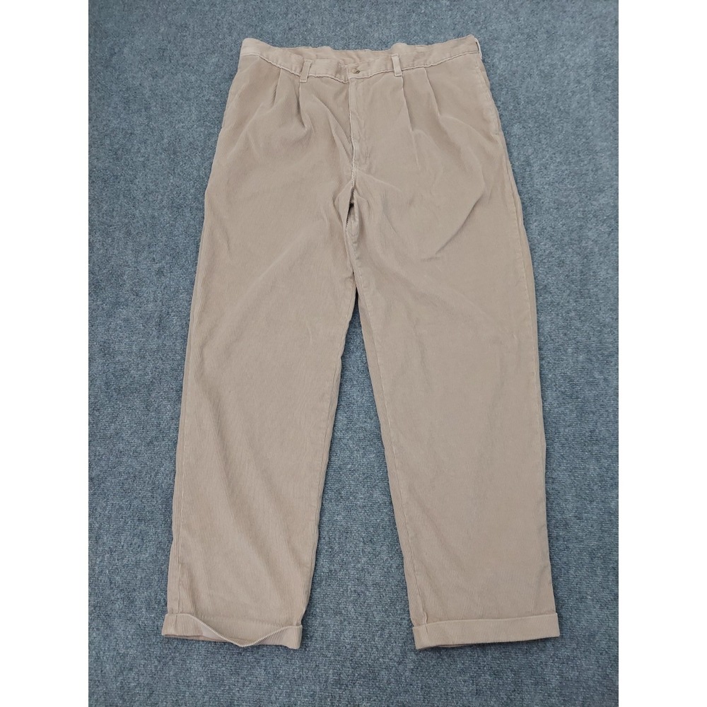 Duck head Corduroy Pants Mens 40x31 Beige Pleated Cuffed Vintage Cotton